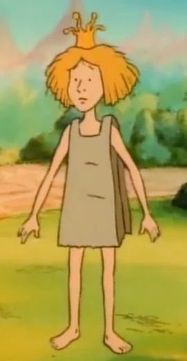 Her, after being attacked and her clothes destroyed by the dragon, and after changing her appearance from the dumpster.