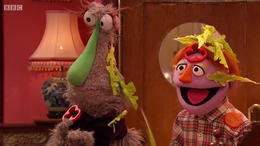 Kermit gets irritated by Phoebe's sneezes that caused a mess on him.