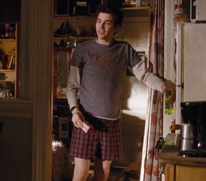 Jay Baruchel in boxers as Dave Stutler in The Sorcerers Apprentice as a college student