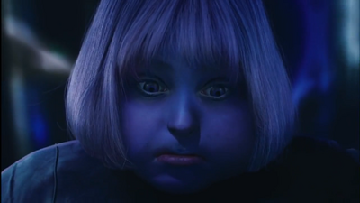 The blueberry juice starts to fill up Violet’s cheeks