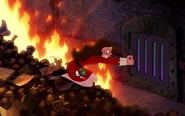 Veruca trying to escape the burning incinerator