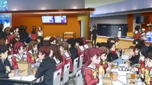 Crowded school cafeteria.