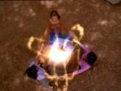 The First Generation forming a huan Triquetra to reach out to the book. (Witch Trial)