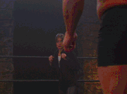 Prue lifting herself in combat.