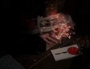 Piper blows up the rope around her hands.