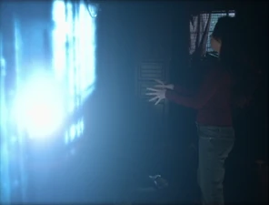 Piper tries to blast through the Force Field.