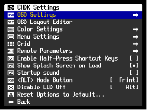 CHDK setting menu