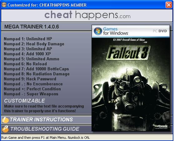 Fallout: New Vegas Trainer  Cheat Happens PC Game Trainers