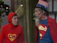 Chapolin e Super Sam no episódio ... E Livrai-Nos Também dos Distraídos/Dos Metidos Livrai-Nos, Senhor de 1973.