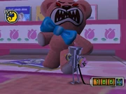 Sunshine, angry.  holds an empty squirter against him.