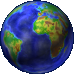 Earth as seen in Chicken Invaders (DX Version). Its colors are based on a topographical map of it instead of a regular one.