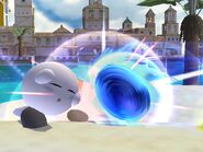 (2/12/12) It looks like Kirby is attempting to tap into his hidden psychic powers and levitate Sonic over him like how Rosalina uses Gravitational Pull.