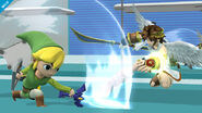 Pit feverishly dodges Toon Link's slash.