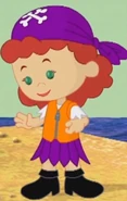 Tara in a partial life jacket and pirate costume (Monkeys of the Carribean)