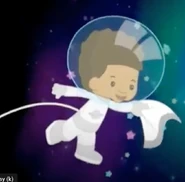 Riley as an astronaut (Pilot version of Bump in the Night)