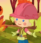 Chloe in her construction worker costume (Three Pigs' Party)