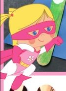 Chloe in a pink alternate variant of her superhero costume