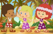Riley with Chloe and Tara as jungle islanders (Hey, Hey! He's A Monkey!)