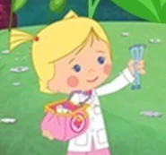Chloe as a doctor/veterinarian with her office bag and small crutches