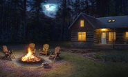 Red Hart Lodge Back Porch with Fire Pit