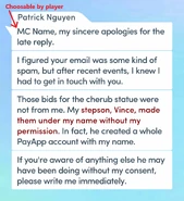 Patrick's Reply Email regarding his Cherub Statue Bidding to the MC in Ch.19