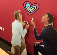 Life Size Cut outs of European Guy and Business Guy at Pixelberry HQ proposing
