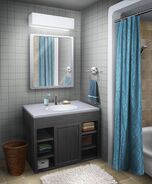 Bathroom With Shower Curtain Open