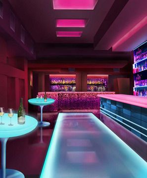 Premium Photo  Bar stools cyberpunk bar cyberpunk city neons cybercity  background opposite colors