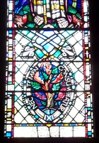 Stained glass showing the burning bush and the motto nec tamen consumebatur, .