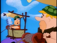 Fred criticizes Barney's line reading in A Flintstones' Christmas Carol.