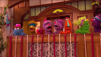 The Monsters including Ethel Bay Mertz, Lulu Lemon, Sorbet (originally named Narf until this episode aired), a female variation of the Two Headed Monster, Gonger, Colonel Mustard and Berry Monster (based on Herry Monster) singing the Monster Monster Day song.