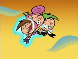 Timmy hugging Cosmo and Wanda