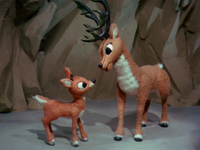 Donner makes Rudolph wear a false nose.