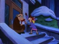 Helga gives the snow boots to Mr. Bailey