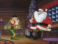 Santa bossing around Fritz the elf.