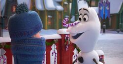 Olaf with candy cane nose