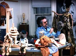 Don Sahlin works on various Emmet and Ma puppets.