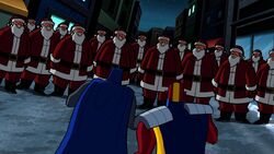 Batman and Red Tornado vs the robot Santas