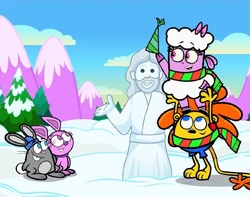 PuttingOnPartyHatForSnowJesus