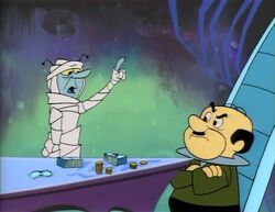 Mr. Spacely is visited by the ghost of his deceased partner, Marsley.