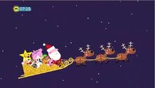 Peppa and friends are laughing on santa's sleigh