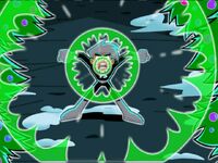 Danny defeats the trees with his Ghostly Wail.