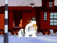 Frosty gets off the train