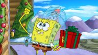 SpongeBob arrives at Santa's front door.