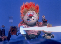 Heat Miser shoots a beam of sunlight at Snow Miser.