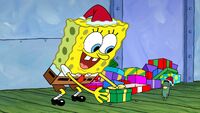 SpongeBob gives a present for Plankton.