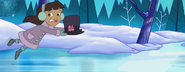 Sara fell hard onto the ice while carrying Frosty's hat