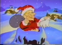 Barney disguised as Santa in the Fruity Pebbles Christmas commercial.