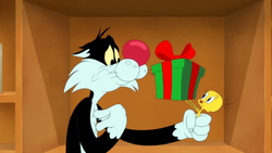 Tweety has gift for Sylvester