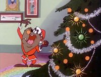 During that, Taz eats Bugs' Christmas tree ornaments...